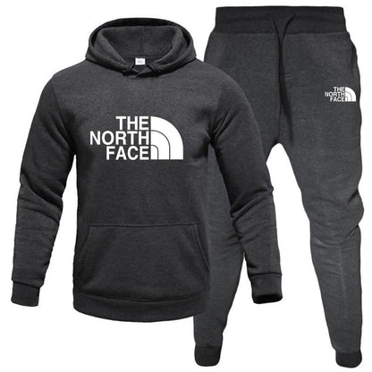 Men's pullover with fleece hoodie sweatshirt set printed casual sports set - Free Shipping