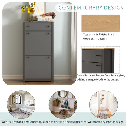 ONTREND functional with 2 flipped drawers, top shoe cabinet with adjustable panel, independent shoe rack, gray - Free Shipping - Aurelia Clothing