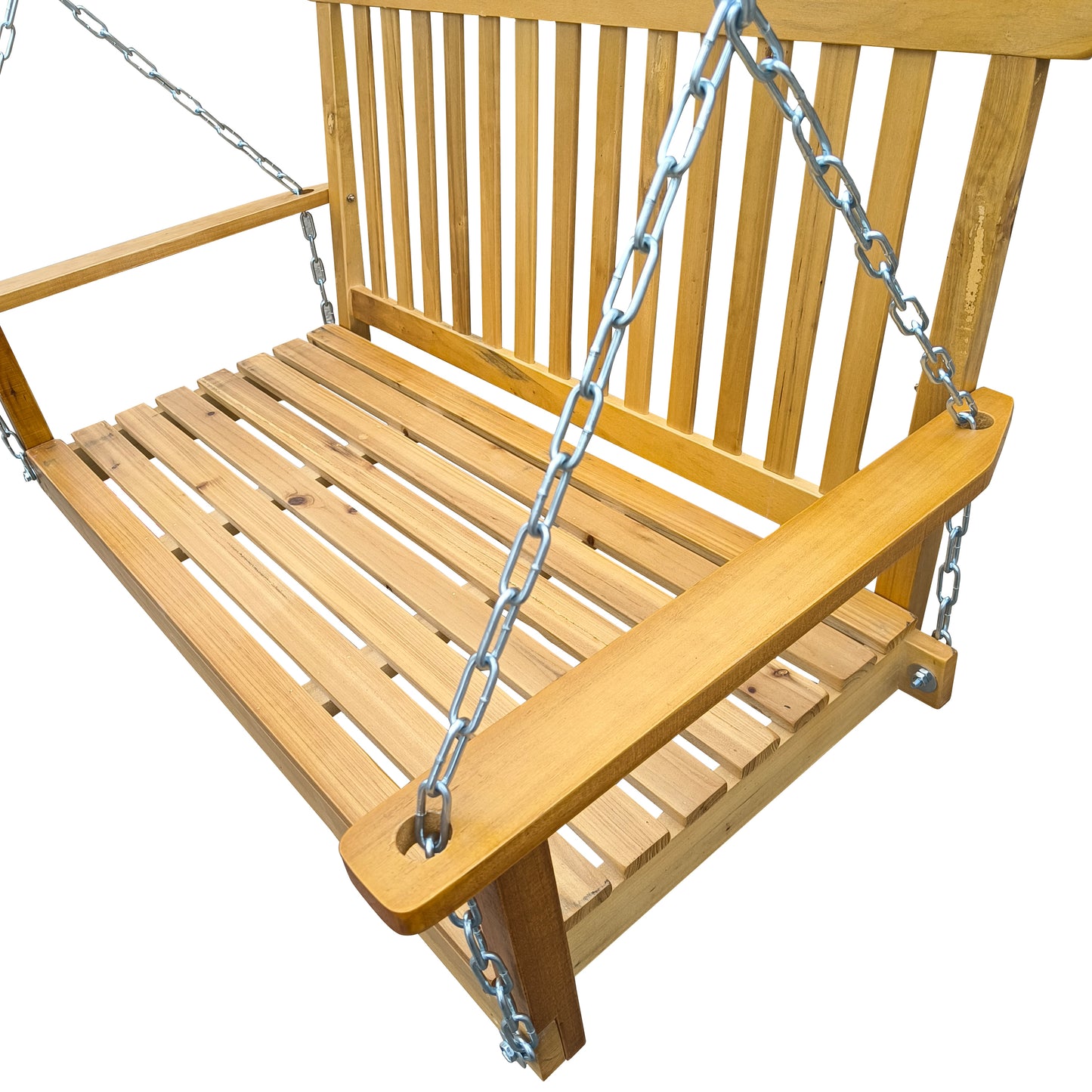 Front Porch Swing with Armrests, Wood Bench Swing with Hanging Chains,for Outdoor Patio ,Garden Yard, porch, backyard,  or sunroom,Easy to Assemble,teak - Free Shipping - Aurelia Clothing