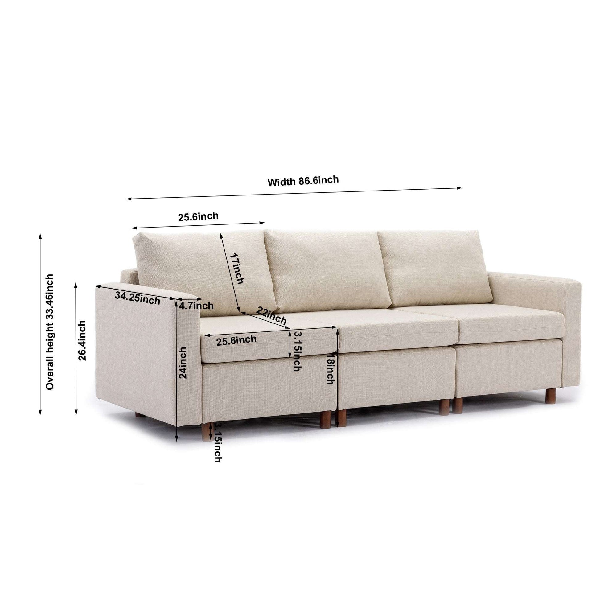 3 Seat Module Sectional Sofa Couch With 1 Ottoman for living room,Seat Cushion and Back Cushion Non-Removable and Non-Washable,Cream - Free Shipping - Aurelia Clothing