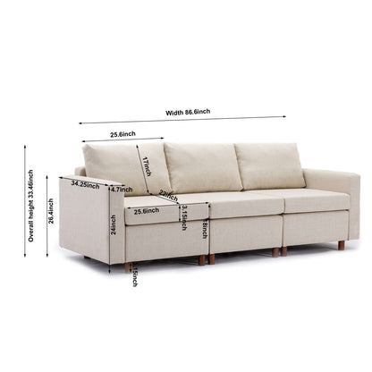 3 Seat Module Sectional Sofa Couch With 1 Ottoman for living room,Seat Cushion and Back Cushion Non-Removable and Non-Washable,Cream - Free Shipping - Aurelia Clothing