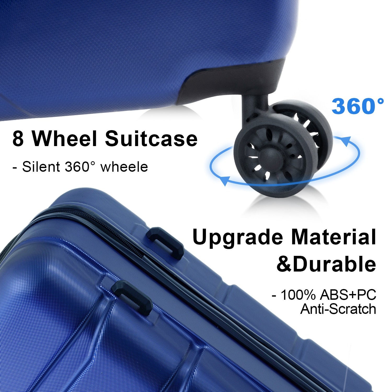 Luggage Sets ABS+PC Hardshell 3pcs Clearance Luggage Hardside Lightweight Durable Suitcase sets Spinner Wheels Suitcase with TSA Lock (20/24/28), BLUE - Free Shipping - Aurelia Clothing