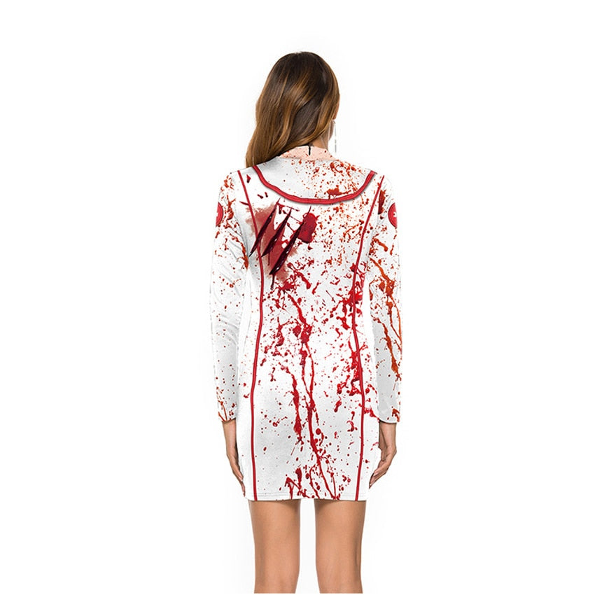 Bloody Nurse Role-play Dress for Women Halloween Scary Horror Cosplay Costumes Sexy Mini Dress Gothic Medieval Clothing - Free Shipping - Aurelia Clothing