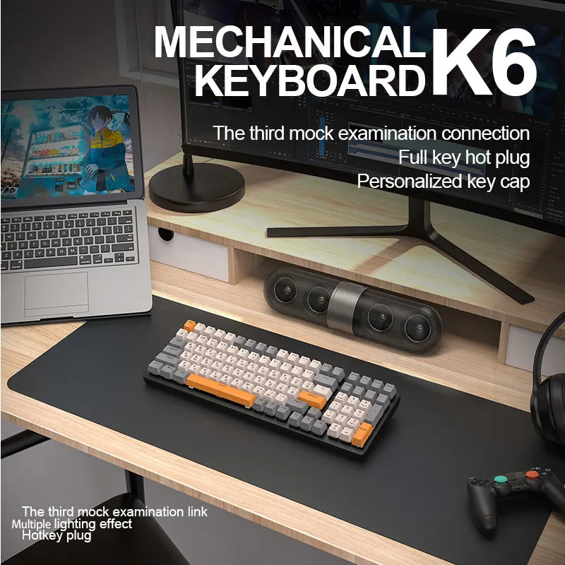 K6 Mechanical Keyboard Wireless 5.0 BT 2.4 Ghz Wired Three Modes Backlit Bluetooth Gamer Keyboard 100 Keys Keycaps Pc Gamer - Free Shipping - Aurelia Clothing