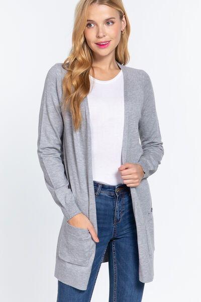 ACTIVE BASIC Open Front Long Sleeve Cardigan - Aurelia Clothing