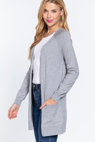 ACTIVE BASIC Open Front Long Sleeve Cardigan - Aurelia Clothing