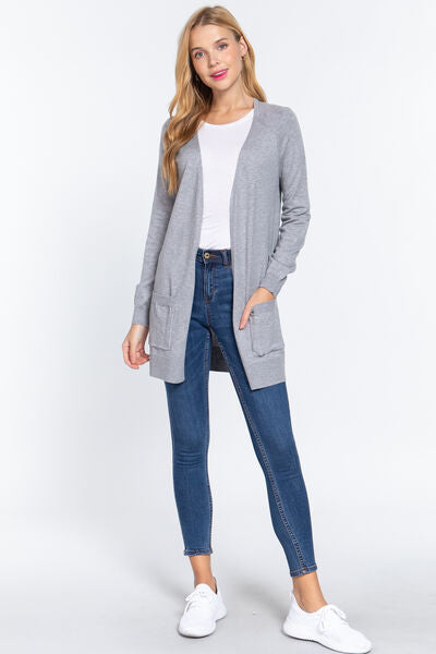 ACTIVE BASIC Open Front Long Sleeve Cardigan - Aurelia Clothing