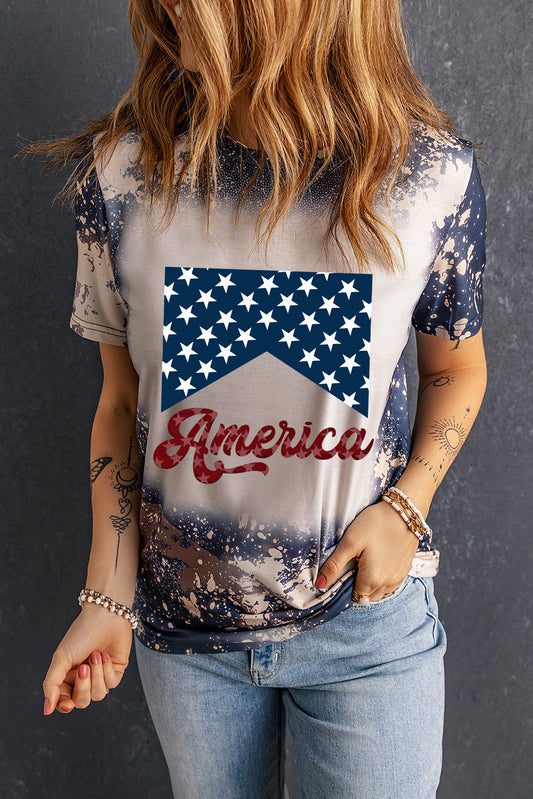 AMERICA Round Neck Short Sleeve T-Shirt - Aurelia Clothing