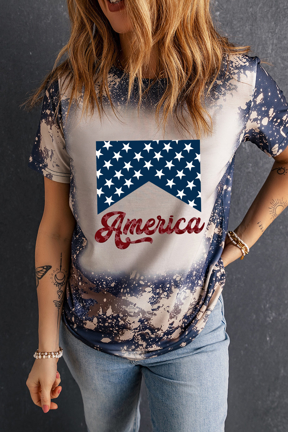 AMERICA Round Neck Short Sleeve T-Shirt - Aurelia Clothing