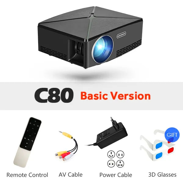 AUN MINI Projector C80 UP, 1280x720 Resolution, Android WIFI Proyector, LED Portable HD Beamer for Home Cinema, Optional C80 - Free Shipping - Aurelia Clothing