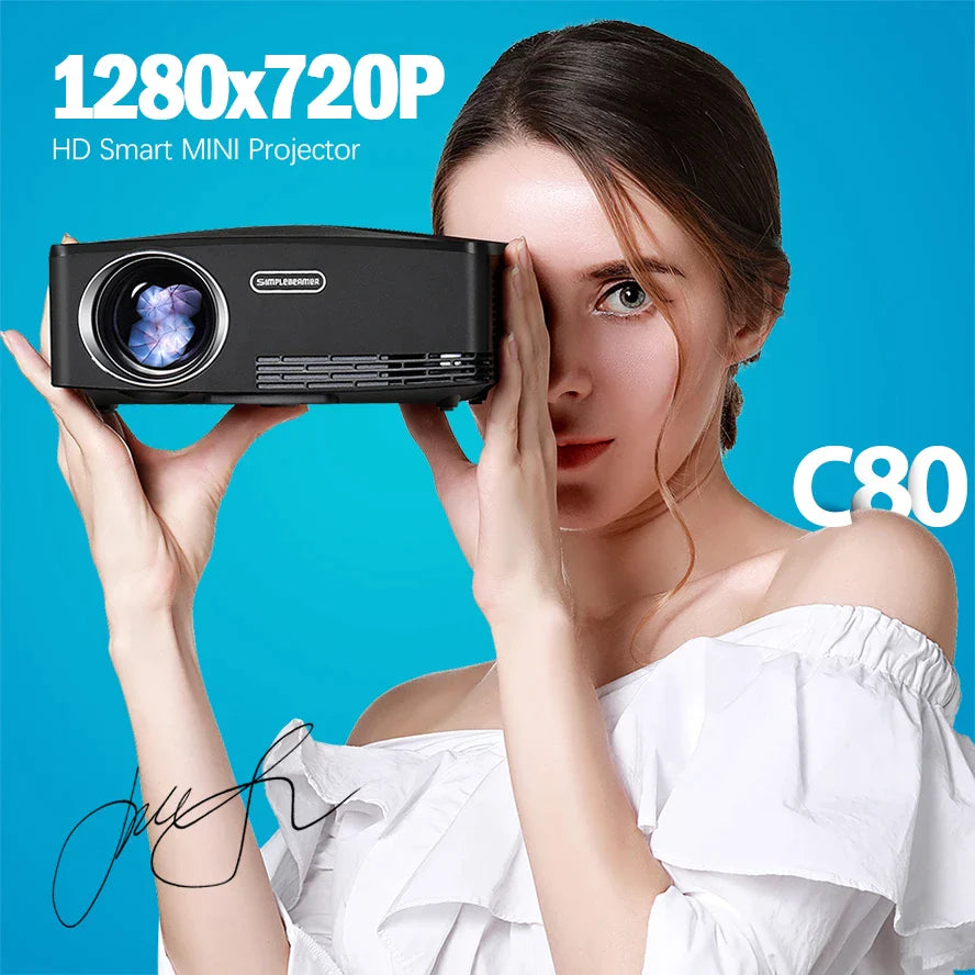 AUN MINI Projector C80 UP, 1280x720 Resolution, Android WIFI Proyector, LED Portable HD Beamer for Home Cinema, Optional C80 - Free Shipping - Aurelia Clothing