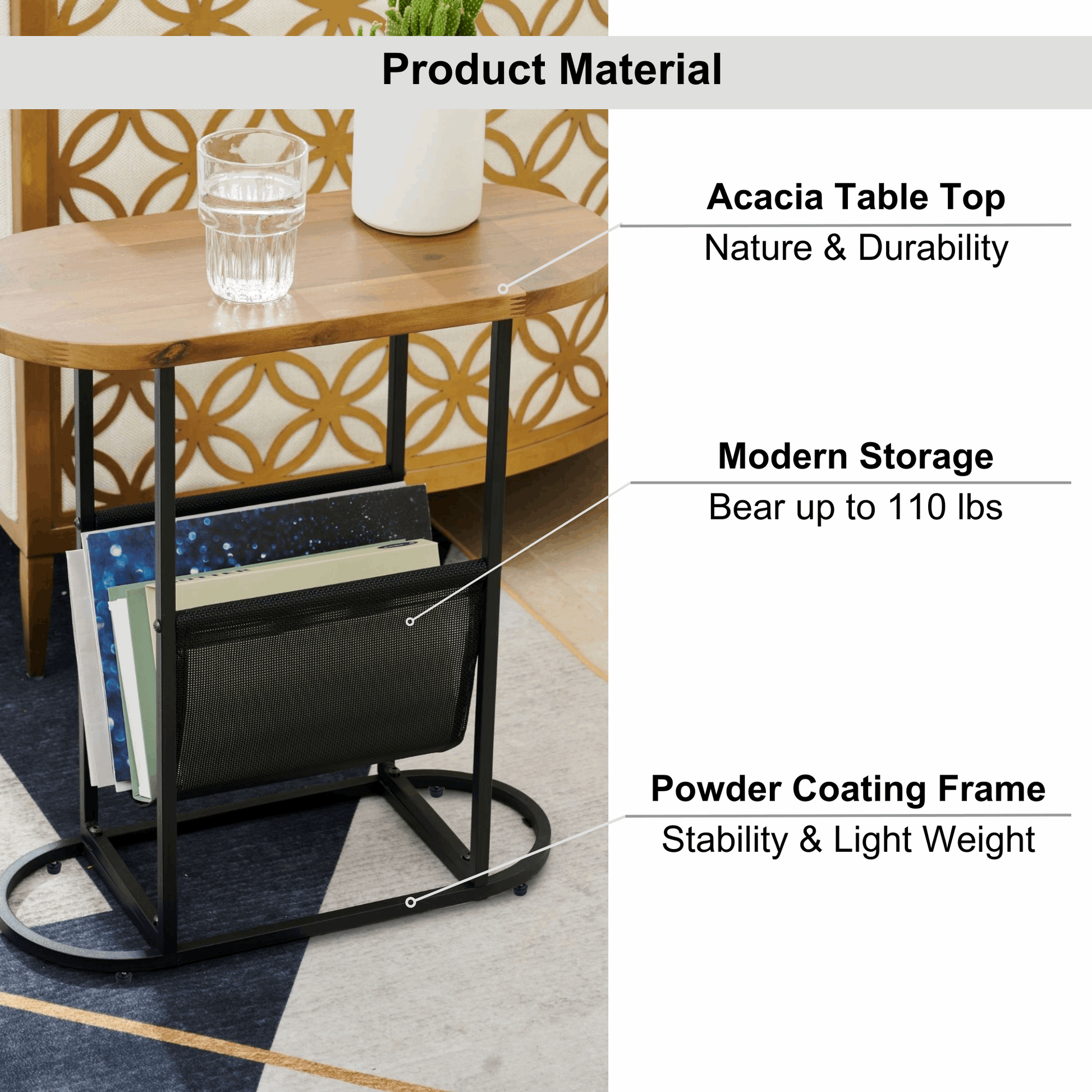 Acacia Oval Small Side Tables Living Room Small Space With Magazines Organizer Storage Space - Free Shipping - Aurelia Clothing