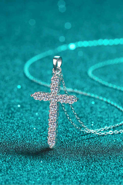 Adored 925 Sterling Silver Cross Moissanite Necklace - Aurelia Clothing