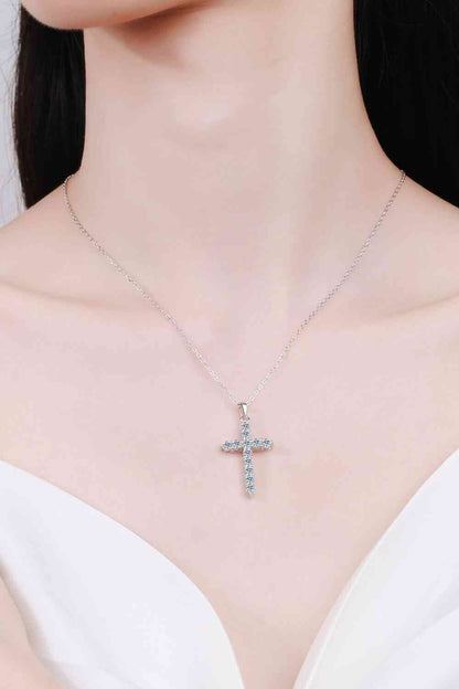 Adored 925 Sterling Silver Cross Moissanite Necklace - Aurelia Clothing