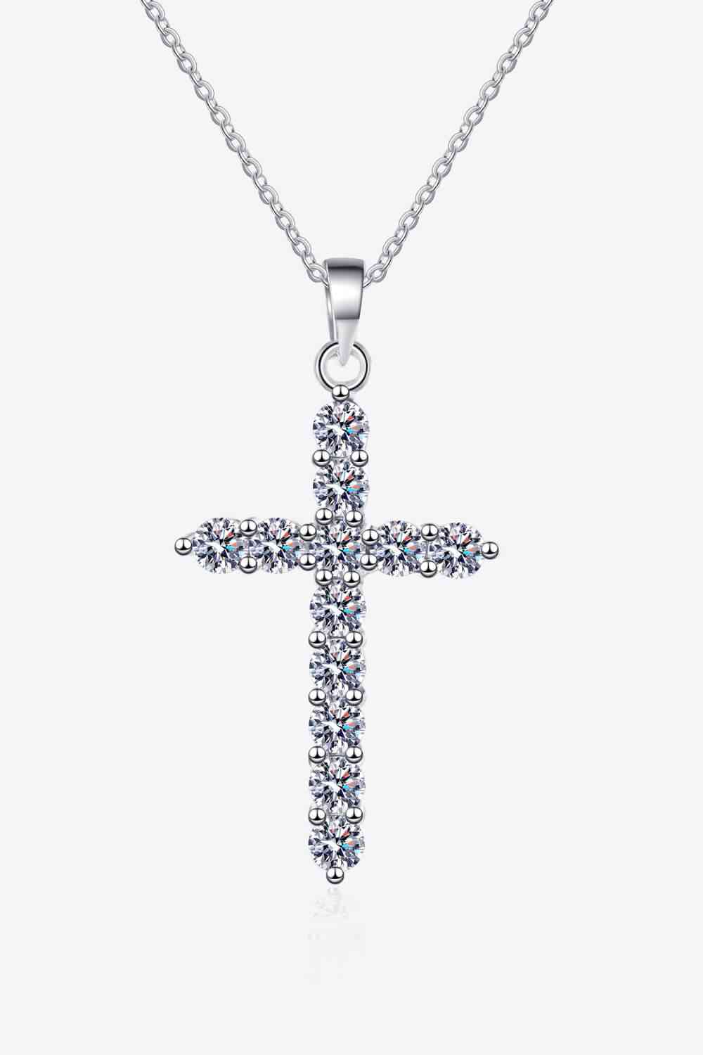 Adored 925 Sterling Silver Cross Moissanite Necklace - Aurelia Clothing