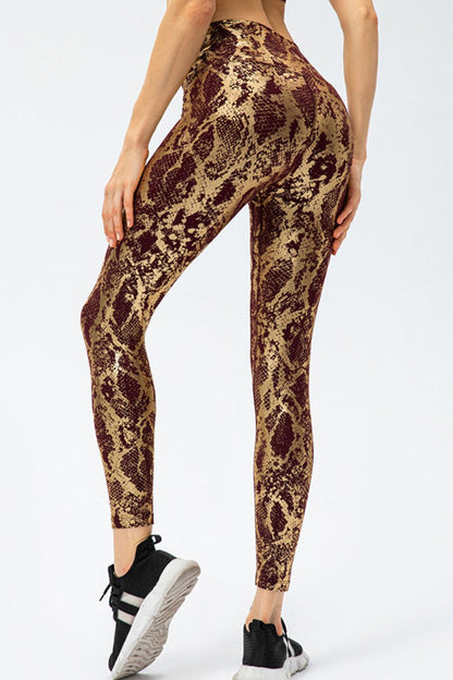 Animal Print Slim Fit Wide Waistband Long Sports Pants - Aurelia Clothing