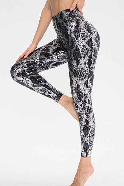 Animal Print Slim Fit Wide Waistband Long Sports Pants - Aurelia Clothing