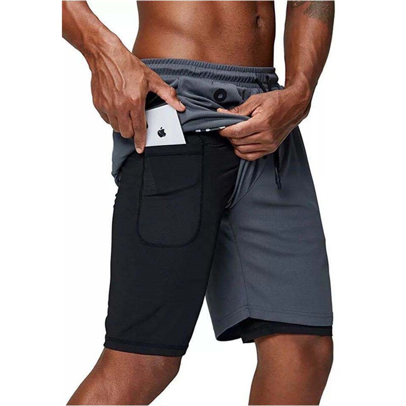 Men's music shorts 2 in 1 running shorts security pockets shorts quick drying sports shorts built-in pockets hip zipper pockets - Free Shipping - Aurelia Clothing