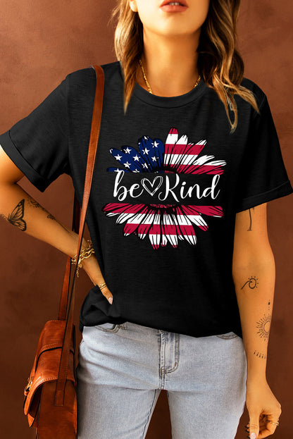 BE KIND US Flag Graphic Round Neck Tee - Aurelia Clothing