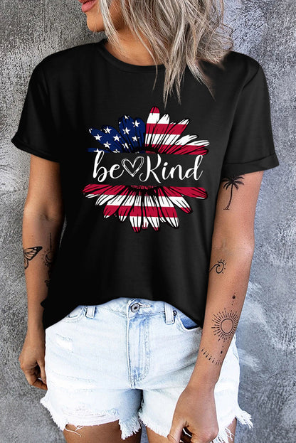 BE KIND US Flag Graphic Round Neck Tee - Aurelia Clothing