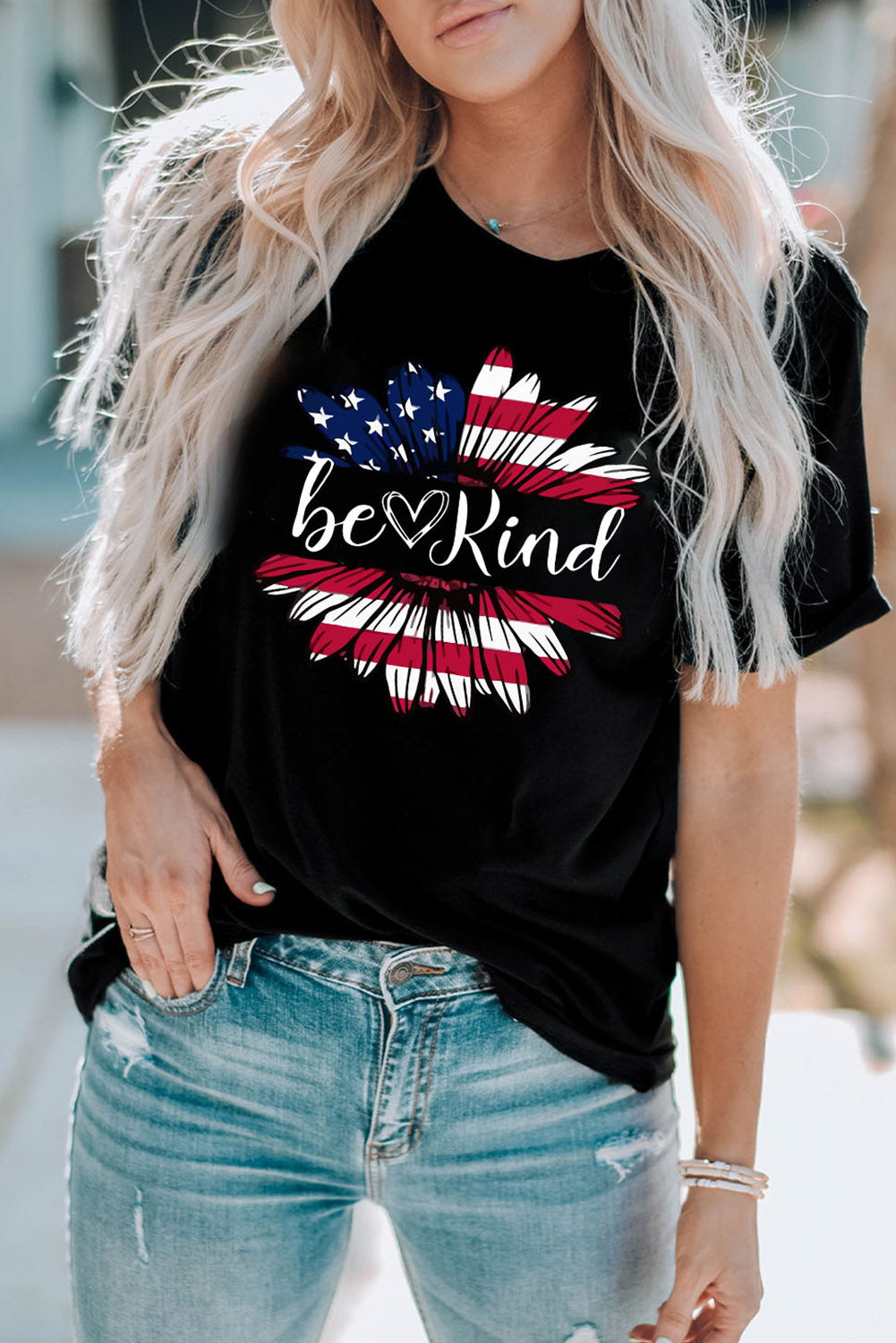 BE KIND US Flag Graphic Round Neck Tee - Aurelia Clothing