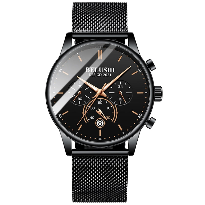 BELUSHI Watch Men Luxury Brand Famous Male Watch Black Watches Ultra Thin Milan Belt Stainless Steel Quartz Men Wrist Watch - Free Shipping - Aurelia Clothing