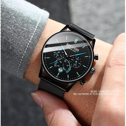 BELUSHI Watch Men Luxury Brand Famous Male Watch Black Watches Ultra Thin Milan Belt Stainless Steel Quartz Men Wrist Watch - Free Shipping - Aurelia Clothing