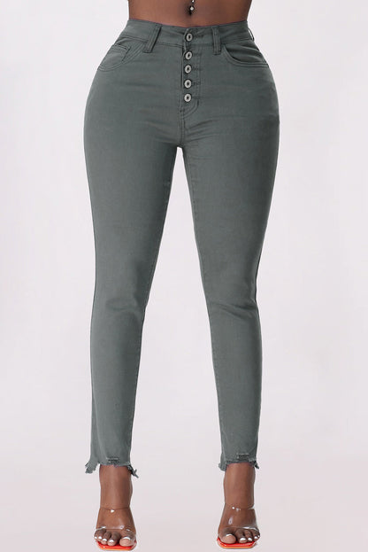 Baeful Button Fly Hem Detail Skinny Womens Jeans - Aurelia Clothing