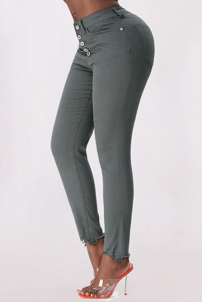 Baeful Button Fly Hem Detail Skinny Womens Jeans - Aurelia Clothing