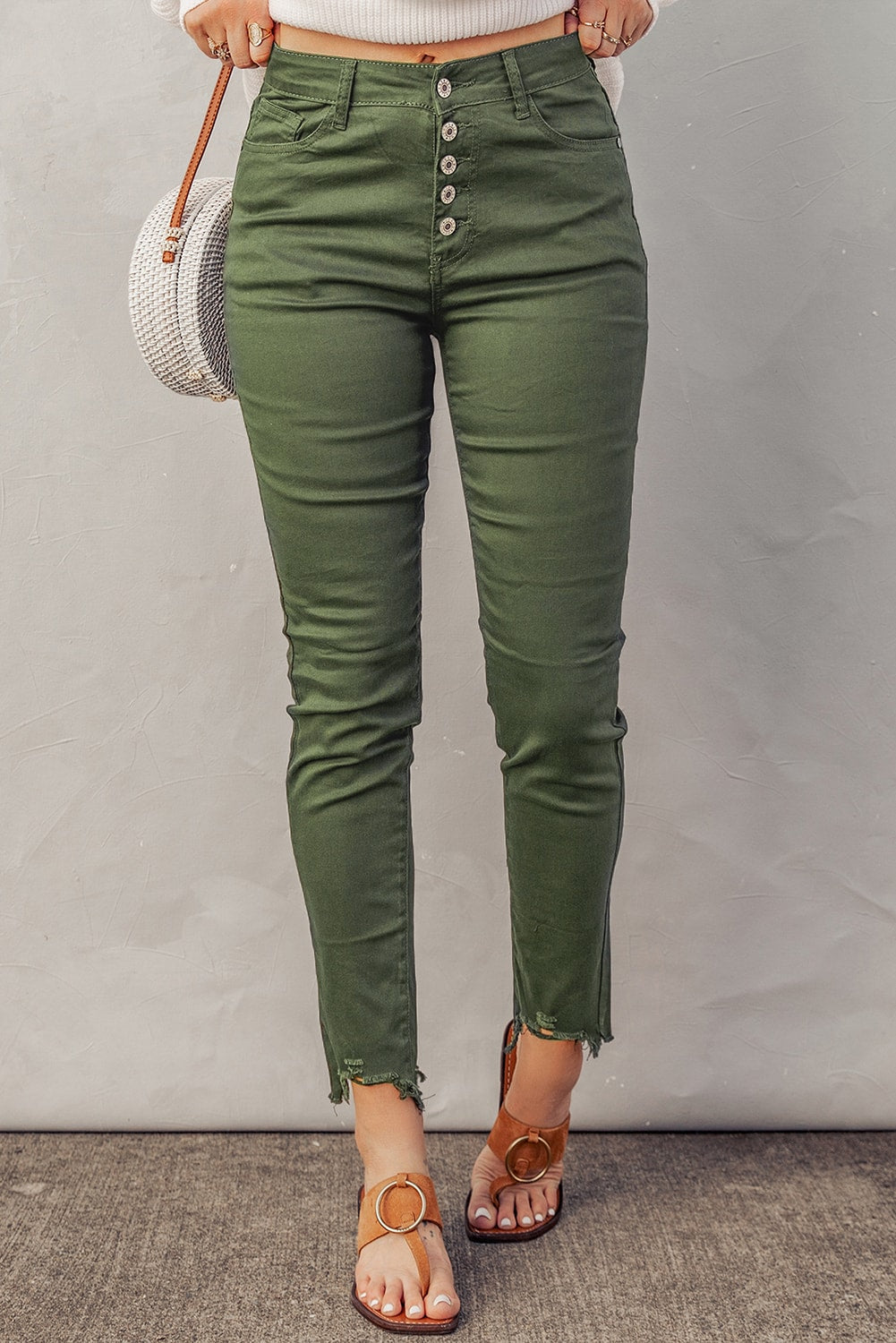 Baeful Button Fly Hem Detail Skinny Womens Jeans - Aurelia Clothing