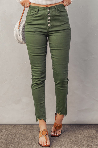 Baeful Button Fly Hem Detail Skinny Womens Jeans - Aurelia Clothing