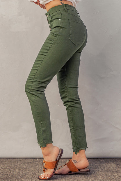 Baeful Button Fly Hem Detail Skinny Womens Jeans - Aurelia Clothing