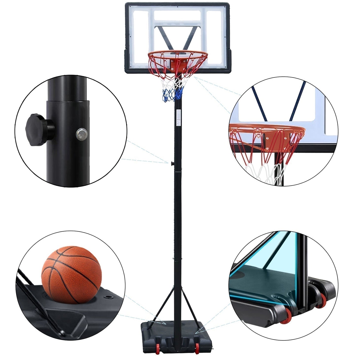 Basketball Hoop Outdoor 5.2 Ft to 6.8Ft Adjustable Basketball Goal with 32 - Free Shipping - Aurelia Clothing