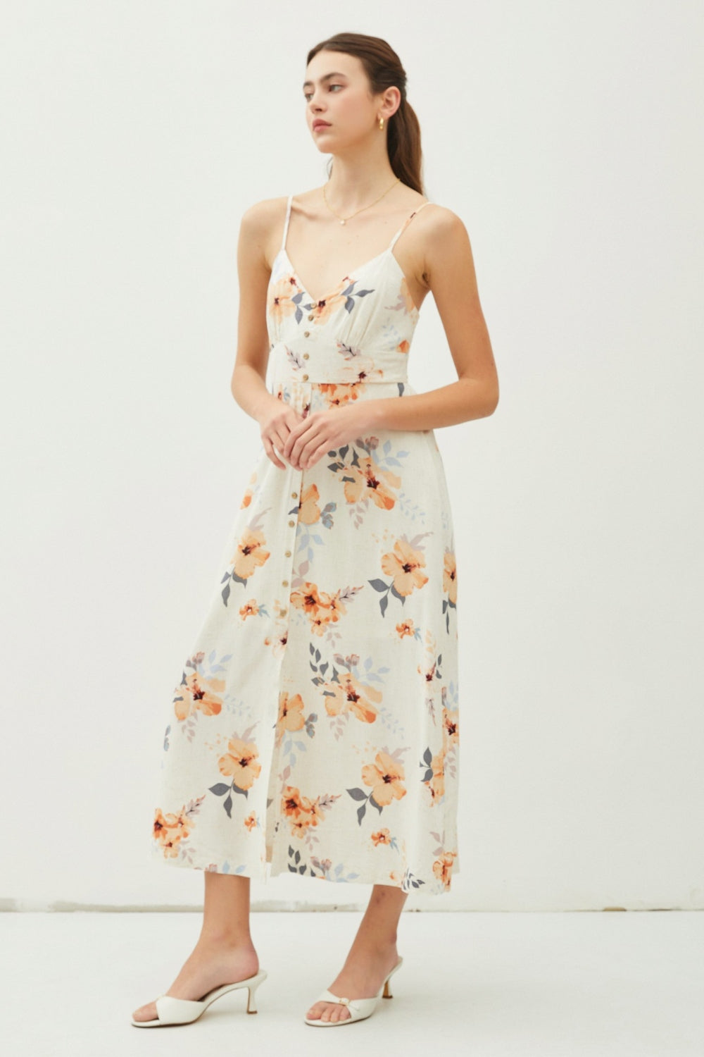 Be Cool Floral Button Down Cami Midi Dress - Aurelia Clothing