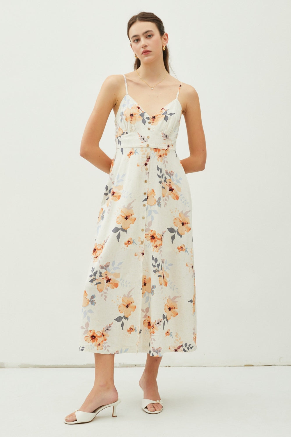 Be Cool Floral Button Down Cami Midi Dress - Aurelia Clothing