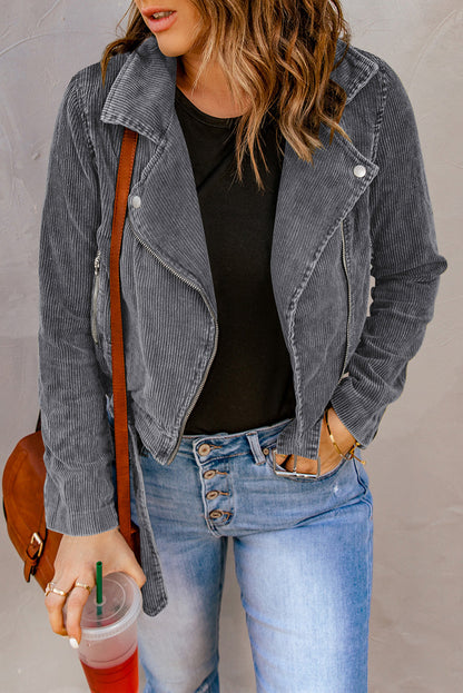 Belted Zip-Up Corduroy Womens Jacket - Aurelia Clothing