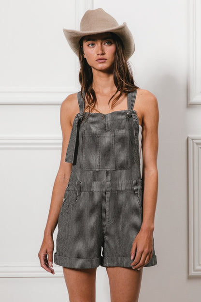 BiBi Tie Strap Washed Stripe Denim Overalls - Aurelia Clothing