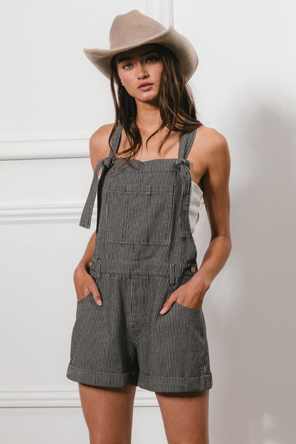 BiBi Tie Strap Washed Stripe Denim Overalls - Aurelia Clothing