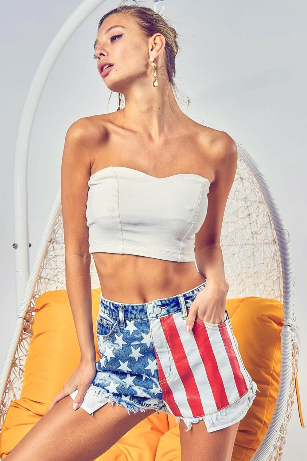 BiBi US Flag Theme Bleached Denim Shorts - Aurelia Clothing