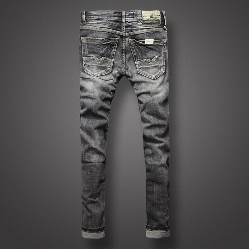 Black Gray Color Denim Mens Jeans High Quality Italian Style Retro Design Slim Fit Ripped Jeans - Free Shipping - Aurelia Clothing