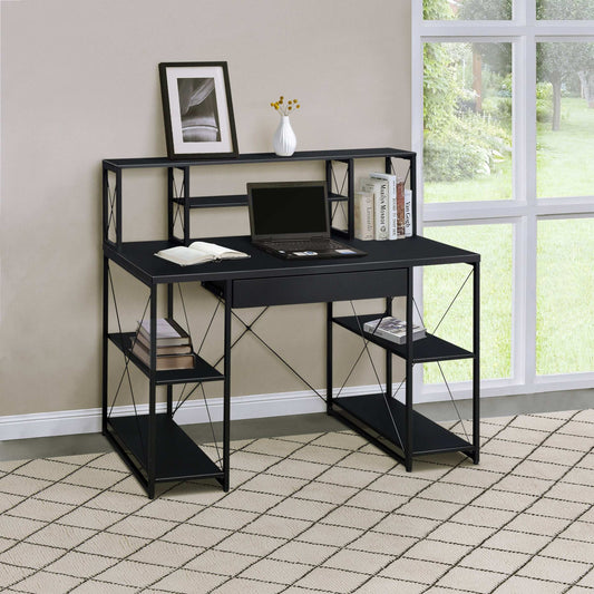 Black Office Desk with Open Shelves and Hutch - Free Shipping - Aurelia Clothing