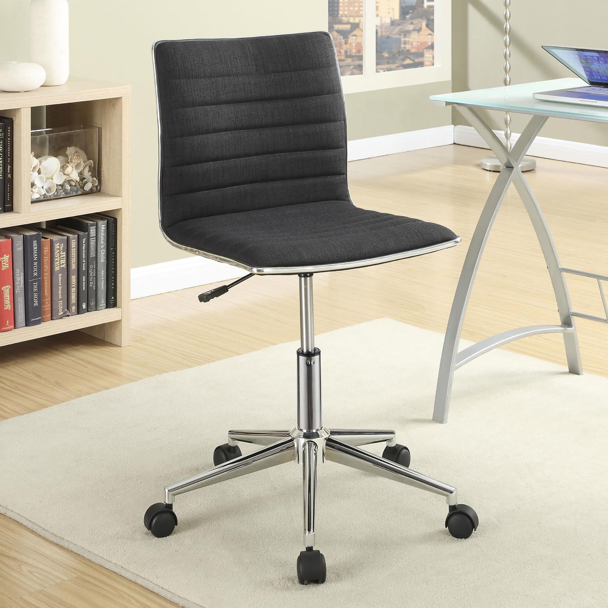 Black and Chrome Armless Office Chair with Casters - Free Shipping - Aurelia Clothing