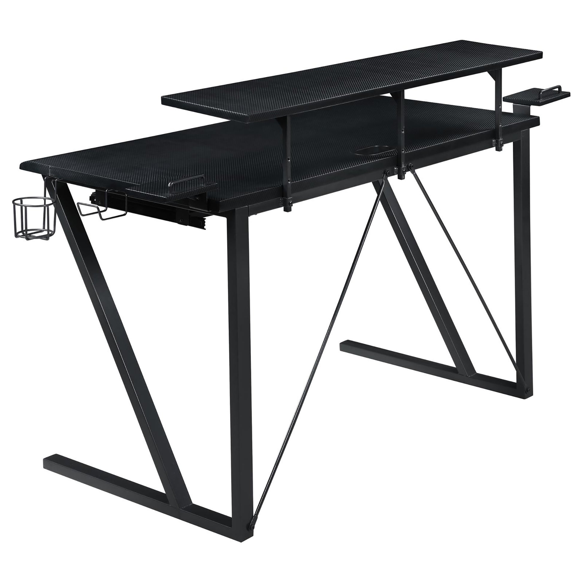 Black and Gunmetal Gaming Desk with Keyboard Tray - Free Shipping - Aurelia Clothing