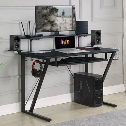 Black and Gunmetal Gaming Desk with Keyboard Tray - Free Shipping - Aurelia Clothing