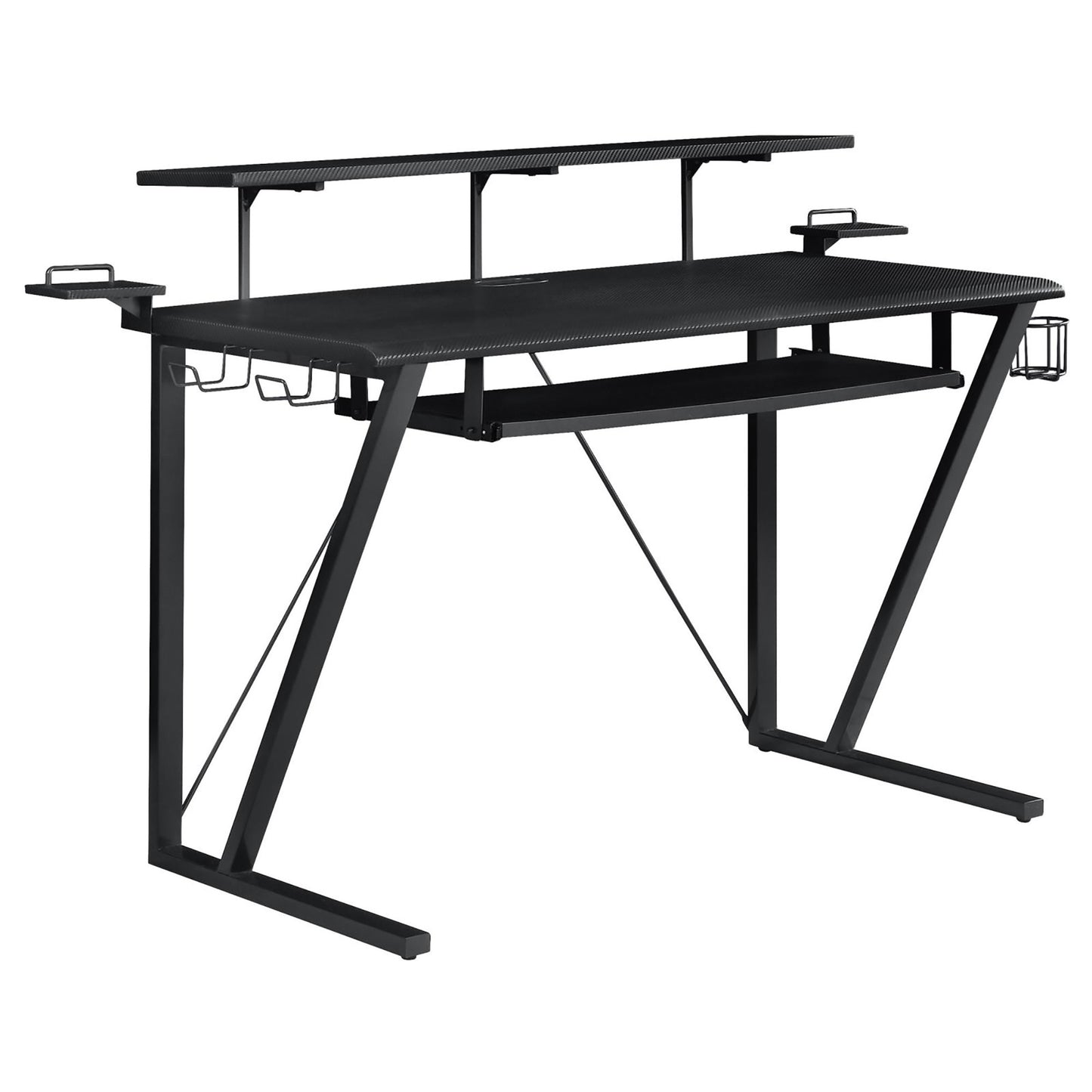 Black and Gunmetal Gaming Desk with Keyboard Tray - Free Shipping - Aurelia Clothing