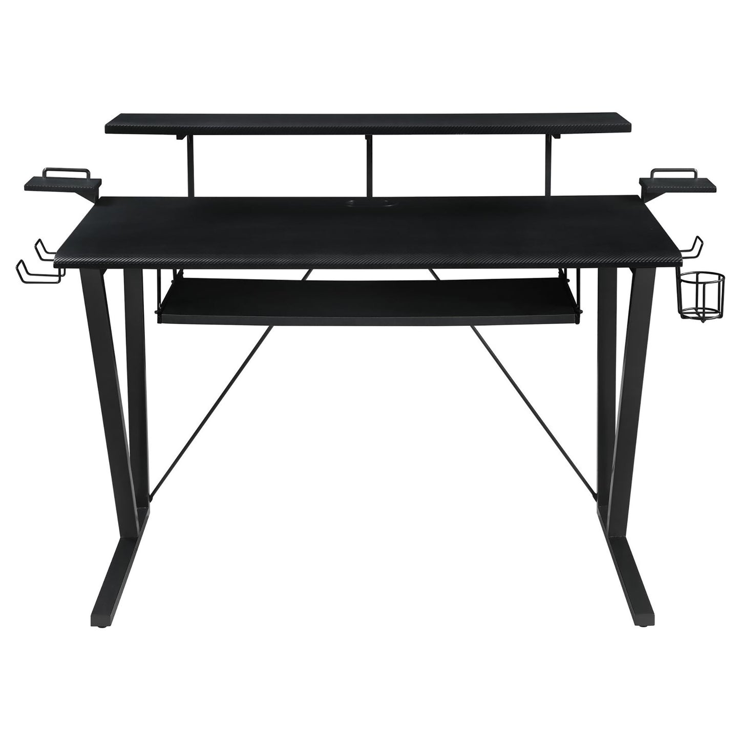 Black and Gunmetal Gaming Desk with Keyboard Tray - Free Shipping - Aurelia Clothing