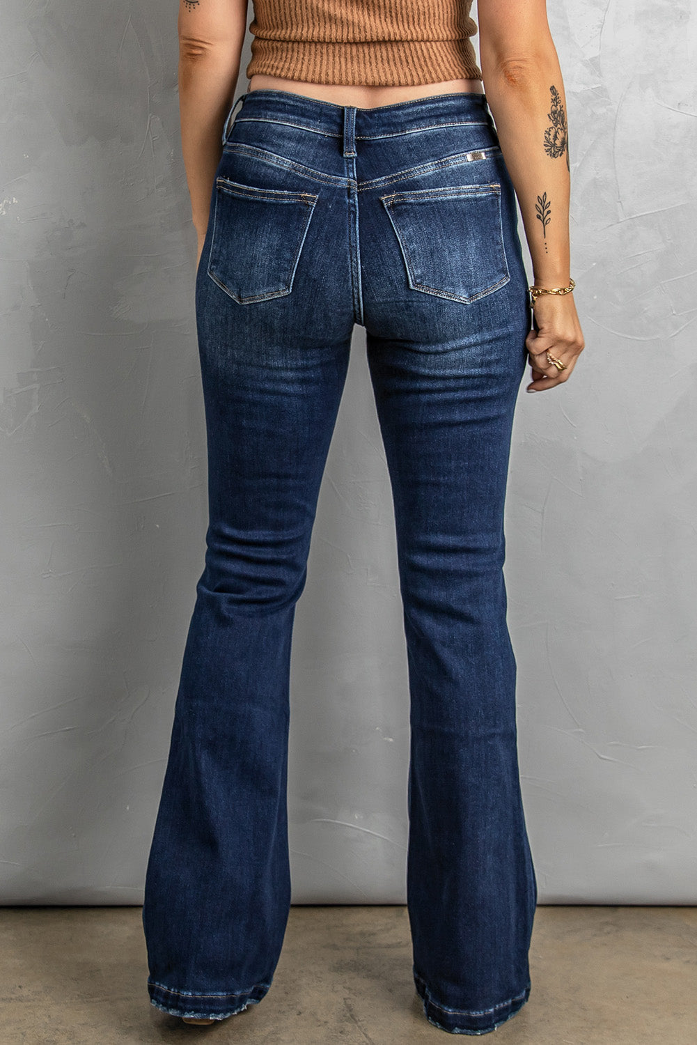 Button Fly Distressed Bootcut Womens Jeans - Aurelia Clothing