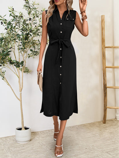 Button Up Sleeveless Midi Dress - Aurelia Clothing