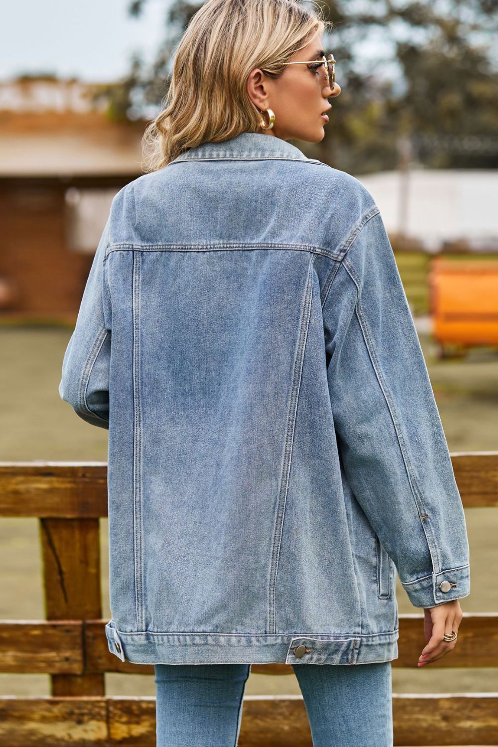 Buttoned Collared Neck Denim Womens Jacket with Pockets - Aurelia Clothing