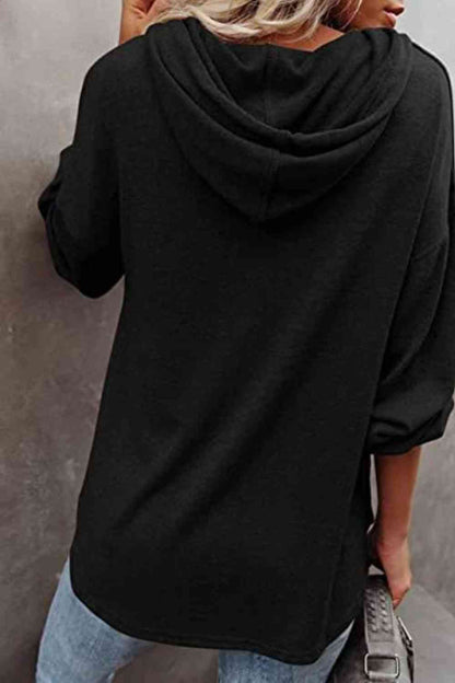 Buttoned Drop Shoulder Hoodie - Aurelia Clothing